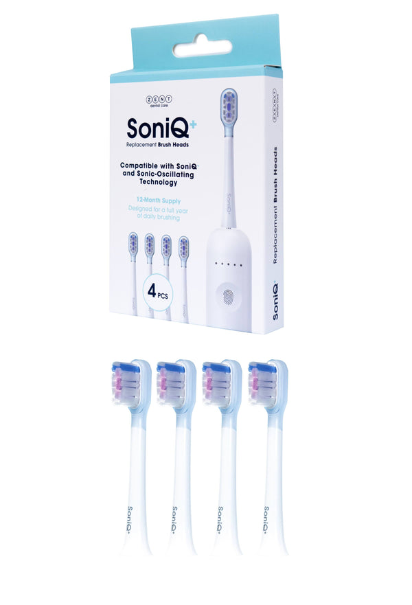ZENT SoniQ+ Udskiftelige hoveder til sonisk-oscillerende tandbørste – Sæt med 4 stk til 12 måneder