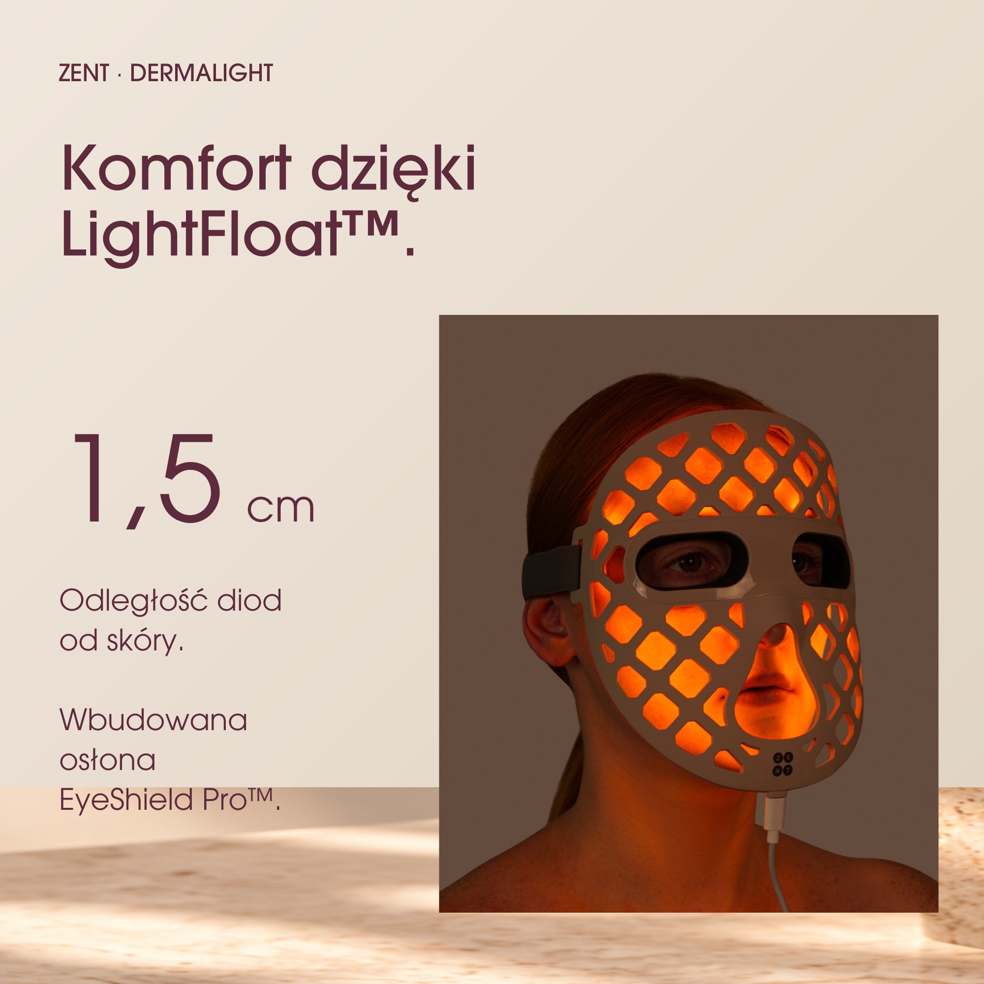 Komfort LightFloat: diody około 1,5 cm od skóry i wbudowana osłona EyeShield Pro.